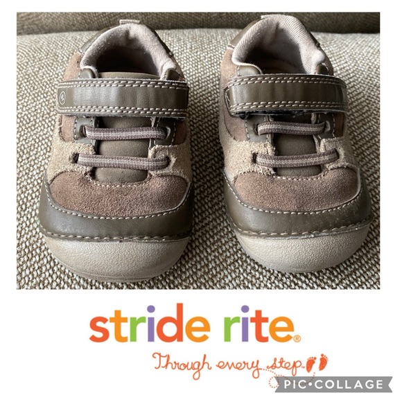 Stride Rite Boys Kylin Soft Sole Sneaker W/Memory Foam Insoles. Brown/Tan. SZ 4W - Picture 1 of 16